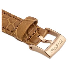 Horlogeband 17 mm (0,67″) breed, leer met stiksels, bruin, roségoudkleurige afwerking Horlogeband 17 mm (0,67″) breed, leer met stiksels, bruin, roségoudkleurige afwerking