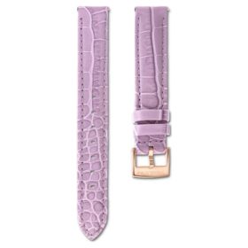 Horlogeband 17 mm (0,67″) breed, leer met stiksels, paars, roségoudkleurige afwerking Horlogeband 17 mm (0,67″) breed, leer met stiksels, paars, roségoudkleurige afwerking