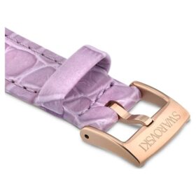 Horlogeband 17 mm (0,67″) breed, leer met stiksels, paars, roségoudkleurige afwerking Horlogeband 17 mm (0,67″) breed, leer met stiksels, paars, roségoudkleurige afwerking