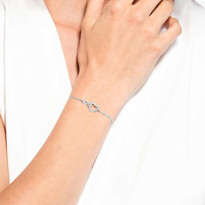 Hyperbola-armband met Infinity-teken en hart, wit, gerhodineerd Hyperbola-armband met Infinity-teken en hart, wit, gerhodineerd