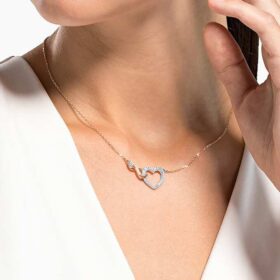 Hyperbola-ketting met Infinity-teken en hart, wit, gemengde metaalafwerking