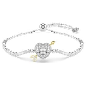 Idyllia-armband met gemengde slijpvormen, hart met pijl, wit, gerhodineerd Idyllia-armband met gemengde slijpvormen, hart met pijl, wit, gerhodineerd