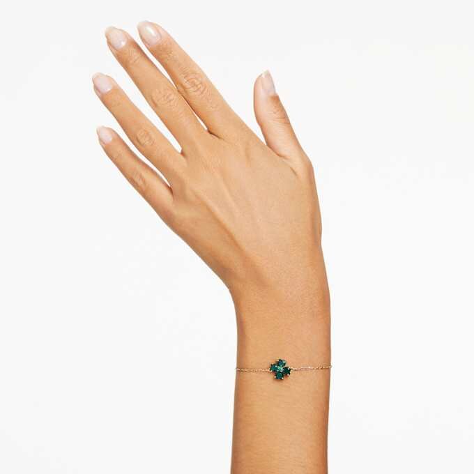 Idyllia-armband met gemengde slijpvormen, klavertje, groen, verguld Idyllia-armband met gemengde slijpvormen, klavertje, groen, verguld