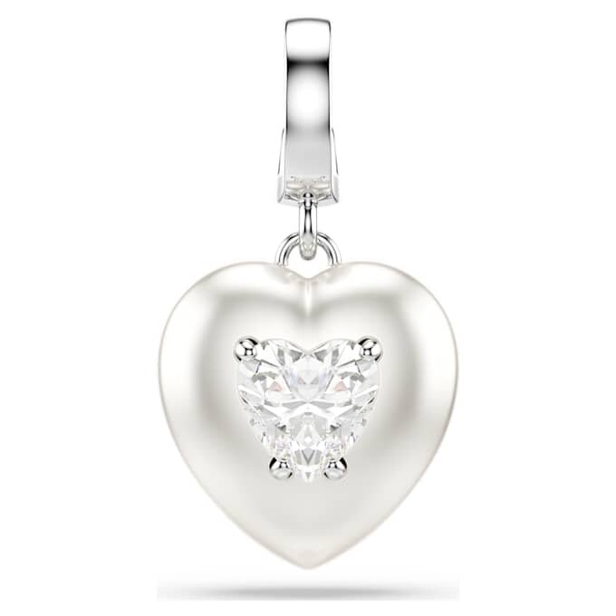 Idyllia-bedel met gemengde slijpvormen, parelkleurige coating, hart, wit, gerhodineerd Idyllia-bedel met gemengde slijpvormen, parelkleurige coating, hart, wit, gerhodineerd