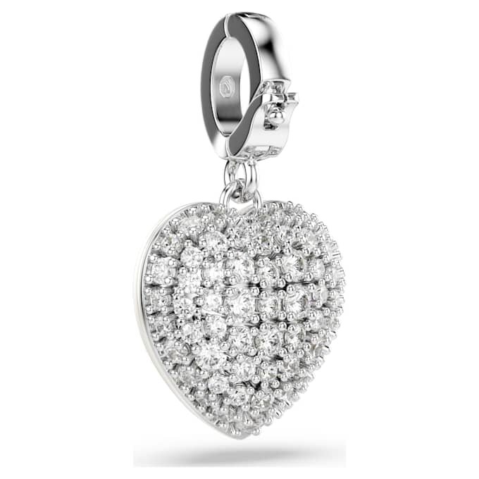 Idyllia-bedel met gemengde slijpvormen, parelkleurige coating, hart, wit, gerhodineerd Idyllia-bedel met gemengde slijpvormen, parelkleurige coating, hart, wit, gerhodineerd