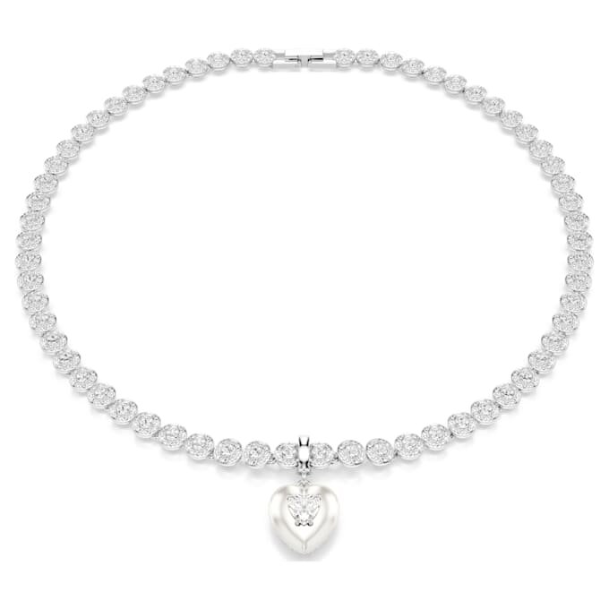 Idyllia-bedel met gemengde slijpvormen, parelkleurige coating, hart, wit, gerhodineerd Idyllia-bedel met gemengde slijpvormen, parelkleurige coating, hart, wit, gerhodineerd