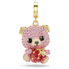 Idyllia-bedeltje met gemengde slijpvormen, teddybeer, roze, verguld