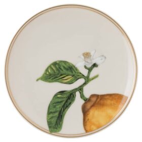 Idyllia-bord van porselein, kristalprintmotief, citroen, beige