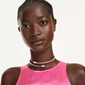 Idyllia-choker met gemengde slijpvormen, pijl, wit, gerhodineerd