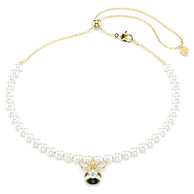 Idyllia-choker met kristallen parels, gemengde slijpvormen, bij, wit, verguld Idyllia-choker met kristallen parels, gemengde slijpvormen, bij, wit, verguld