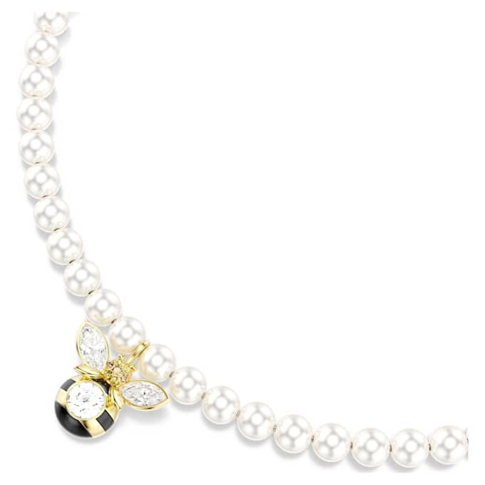 Idyllia-choker met kristallen parels, gemengde slijpvormen, bij, wit, verguld Idyllia-choker met kristallen parels, gemengde slijpvormen, bij, wit, verguld