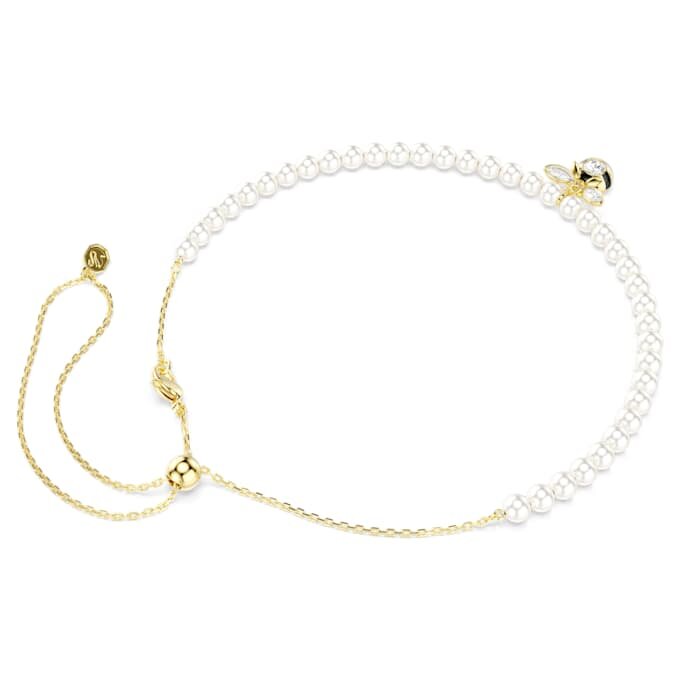 Idyllia-choker met kristallen parels, gemengde slijpvormen, bij, wit, verguld Idyllia-choker met kristallen parels, gemengde slijpvormen, bij, wit, verguld