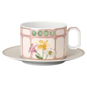 Idyllia Combi-kopje met schoteltje, porselein, kristalprintmotief, boeket, veelkleurig