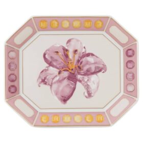 Idyllia-dienblad van porselein, kristalprintmotief, bloem, klein, roze