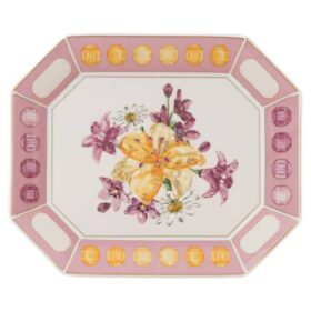 Idyllia-dienblad van porselein, met kristalprintmotief, bloemen, groot, roze