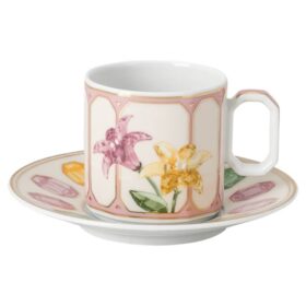 Idyllia-espressokopje met schoteltje, porselein, kristalprintmotief, citroen, veelkleurig