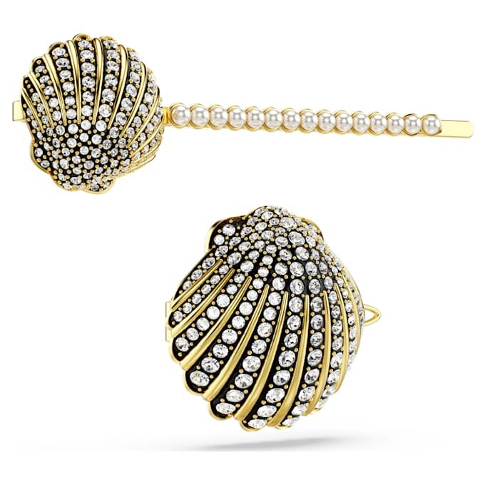 Idyllia-haarspeldset (2), schelp, wit, gemengde metalen afwerking Idyllia-haarspeldset (2), schelp, wit, gemengde metalen afwerking