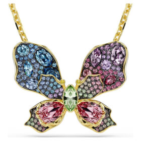 Idyllia hanger en broche met gemengde slijpvormen, pavé, vlinder, veelkleurig, verguld