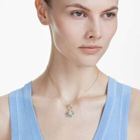 Idyllia-hanger met gemengde slijpvormen, bloem, blauw, verguld