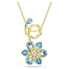 Idyllia-hanger met gemengde slijpvormen, bloem, blauw, verguld