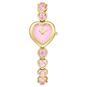 Idyllia Heart-horloge met kristallen armband, roze, goudkleurige afwerking Idyllia Heart-horloge met kristallen armband, roze, goudkleurige afwerking