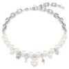 Idyllia-ketting met kristallen parels, gemengde slijpvormen, wit, gerhodineerd Idyllia-ketting met kristallen parels, gemengde slijpvormen, wit, gerhodineerd