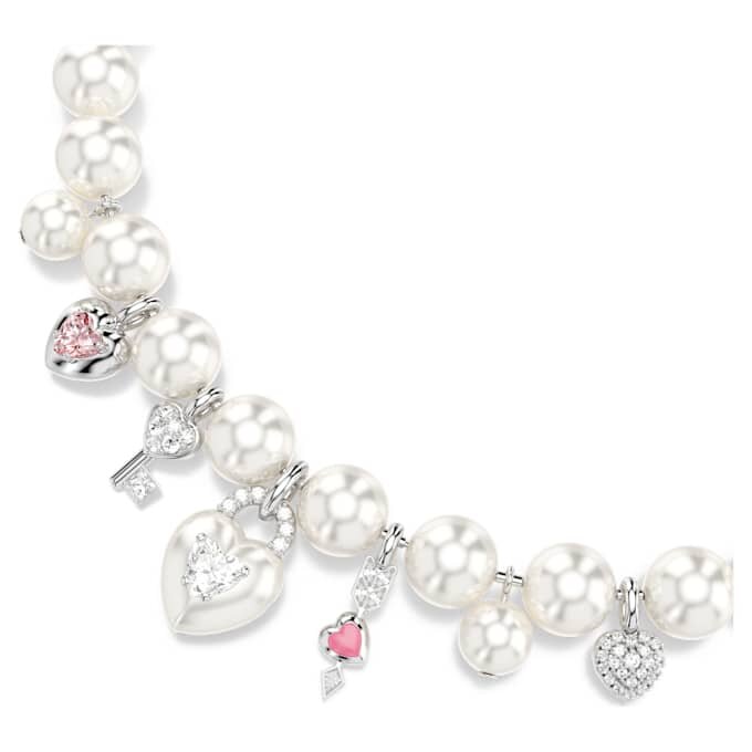Idyllia-ketting met kristallen parels, gemengde slijpvormen, wit, gerhodineerd Idyllia-ketting met kristallen parels, gemengde slijpvormen, wit, gerhodineerd