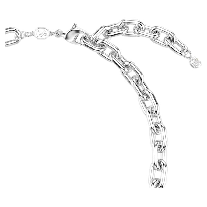Idyllia-ketting met kristallen parels, gemengde slijpvormen, wit, gerhodineerd Idyllia-ketting met kristallen parels, gemengde slijpvormen, wit, gerhodineerd