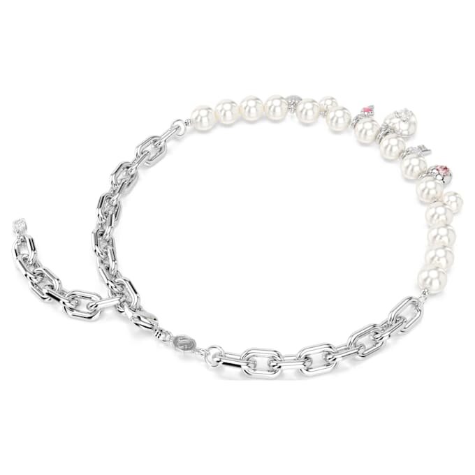 Idyllia-ketting met kristallen parels, gemengde slijpvormen, wit, gerhodineerd Idyllia-ketting met kristallen parels, gemengde slijpvormen, wit, gerhodineerd