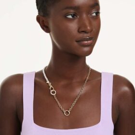 Idyllia-ketting met kristallen parels, wit, verguld