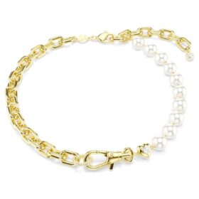 Idyllia-ketting met kristallen parels, wit, verguld