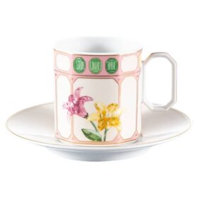 Idyllia koffiekopje met schoteltje, porselein, kristalprintmotief, bloemen, veelkleurig