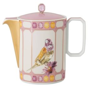 Idyllia-koffiepot van porselein, kristalprintmotief, vogel, veelkleurig
