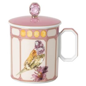 Idyllia-mok van porselein, kristalprintmotief, vink, roze
