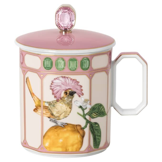 Idyllia-mok van porselein, kristalprintmotief, vliegenvanger, roze Idyllia-mok van porselein, kristalprintmotief, vliegenvanger, roze