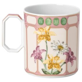 Idyllia-mok van porselein, kristalprintmotief, vliegenvanger, roze