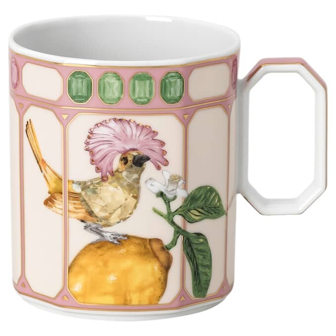 Idyllia-mok van porselein, kristalprintmotief, vliegenvanger, roze Idyllia-mok van porselein, kristalprintmotief, vliegenvanger, roze