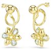 Idyllia oorbellen, asymmetrisch ontwerp, gemengde slijpvormen, bloemmotief, veelkleurig, verguld
