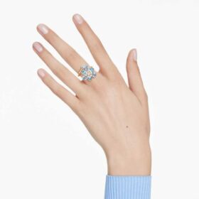 Idyllia open ring met gemengde slijpvormen, bloem, blauw, goudkleurig verguld