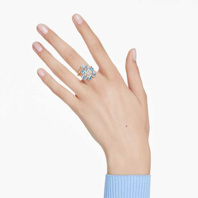 Idyllia open ring met gemengde slijpvormen, bloem, blauw, goudkleurig verguld Idyllia open ring met gemengde slijpvormen, bloem, blauw, goudkleurig verguld