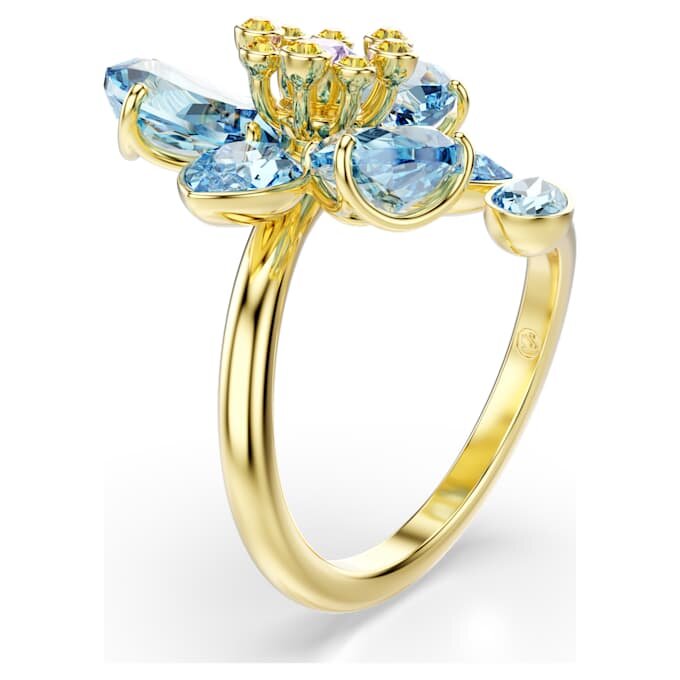 Idyllia open ring met gemengde slijpvormen, bloem, blauw, goudkleurig verguld Idyllia open ring met gemengde slijpvormen, bloem, blauw, goudkleurig verguld