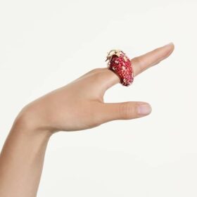 Idyllia-ring met gemengde slijpvormen, aardbei, rood, verguld