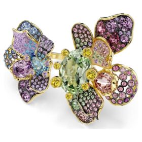 Idyllia-ring met gemengde slijpvormen, pavé, bloemmotief, veelkleurig, verguld