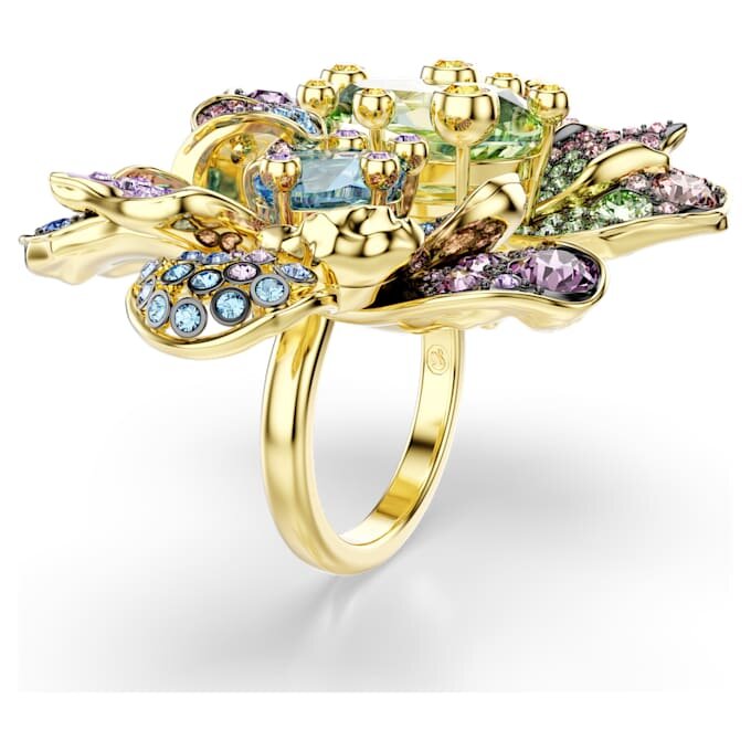 Idyllia-ring met gemengde slijpvormen, pavé, bloemmotief, veelkleurig, verguld Idyllia-ring met gemengde slijpvormen, pavé, bloemmotief, veelkleurig, verguld