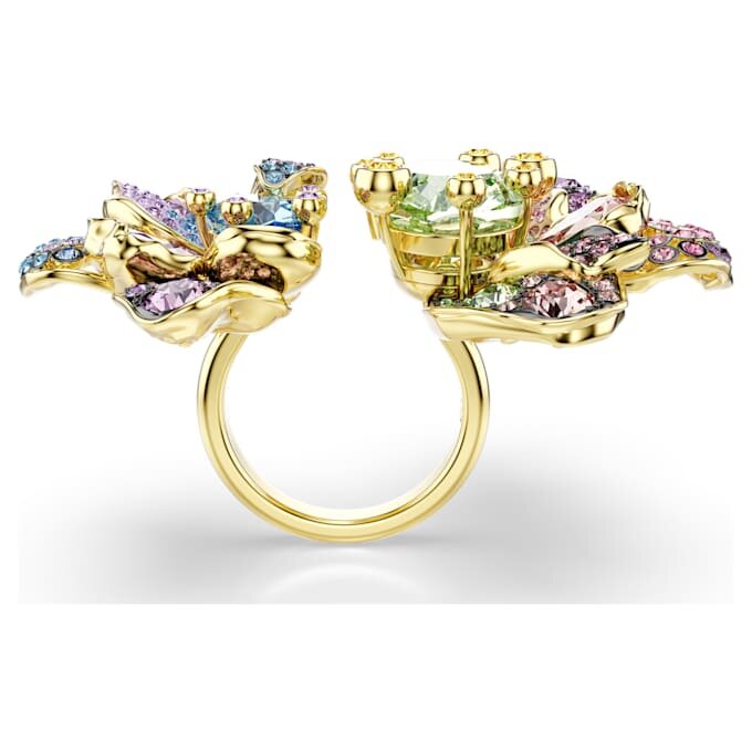 Idyllia-ring met gemengde slijpvormen, pavé, bloemmotief, veelkleurig, verguld Idyllia-ring met gemengde slijpvormen, pavé, bloemmotief, veelkleurig, verguld