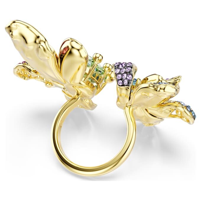 Idyllia-ring met gemengde slijpvormen, pavé, bloemmotief, veelkleurig, verguld Idyllia-ring met gemengde slijpvormen, pavé, bloemmotief, veelkleurig, verguld