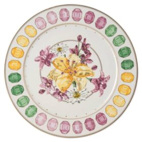 Idyllia-serviesbord van porselein, kristalprintmotief, boeket, veelkleurig