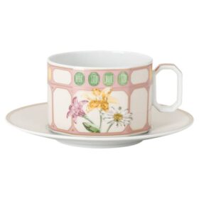 Idyllia-theekopje met schoteltje, porselein, kristalprintmotief, boeket, veelkleurig