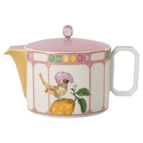 Idyllia-theepot van porselein, kristalprintmotief, vogel, veelkleurig