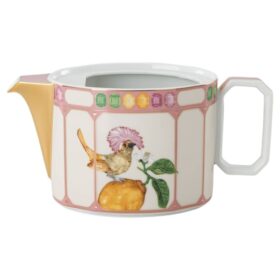 Idyllia-theepot van porselein, kristalprintmotief, vogel, veelkleurig